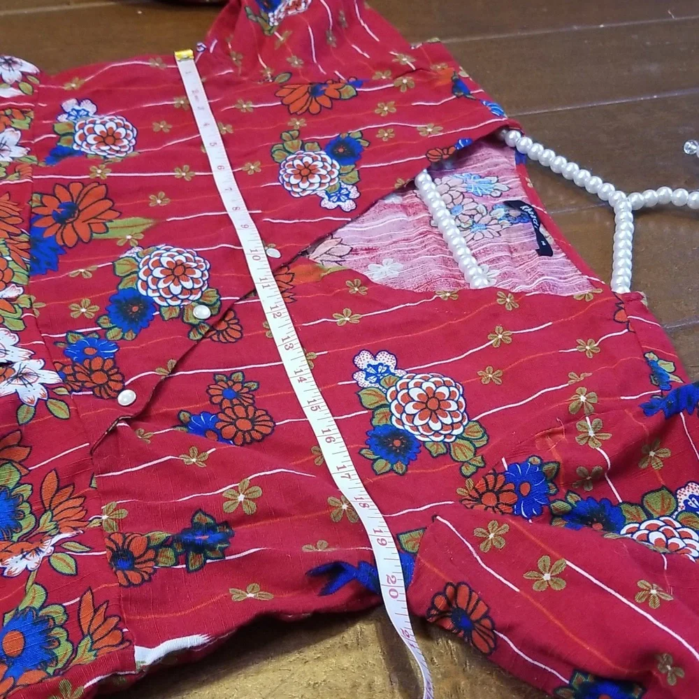 Khaadi Womens Red Blue Green Pleated Flowy Long Sleeve Top Size 14 - Picture 7 of 12